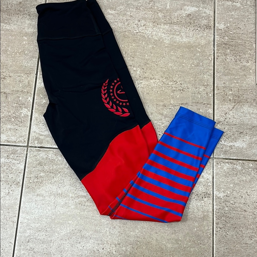Zumba Black and Red Striped Leggings